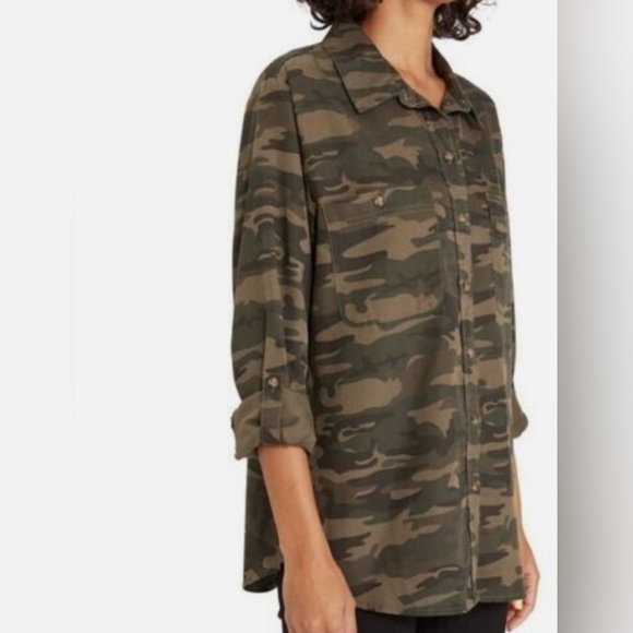 Social Standard by Sanctuary Ladies Tencel Boyfriend Shirt Camo M - Picture 3 of 12